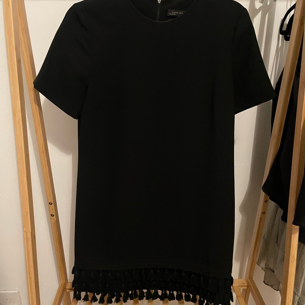 Zara Black Dress with Tassel Hem